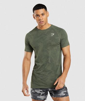 T Shirts Męskie Gymshark Geo Seamless Oliwkowe Czarne | PL 3776LIS